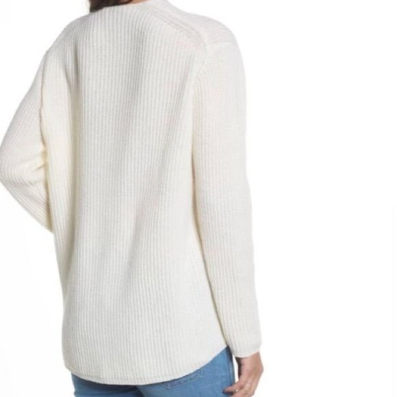 Madewell Woodside Merino Wool Long Sleeve V-Neck Ribbed Pullover Sweater - Picture 2 of 6